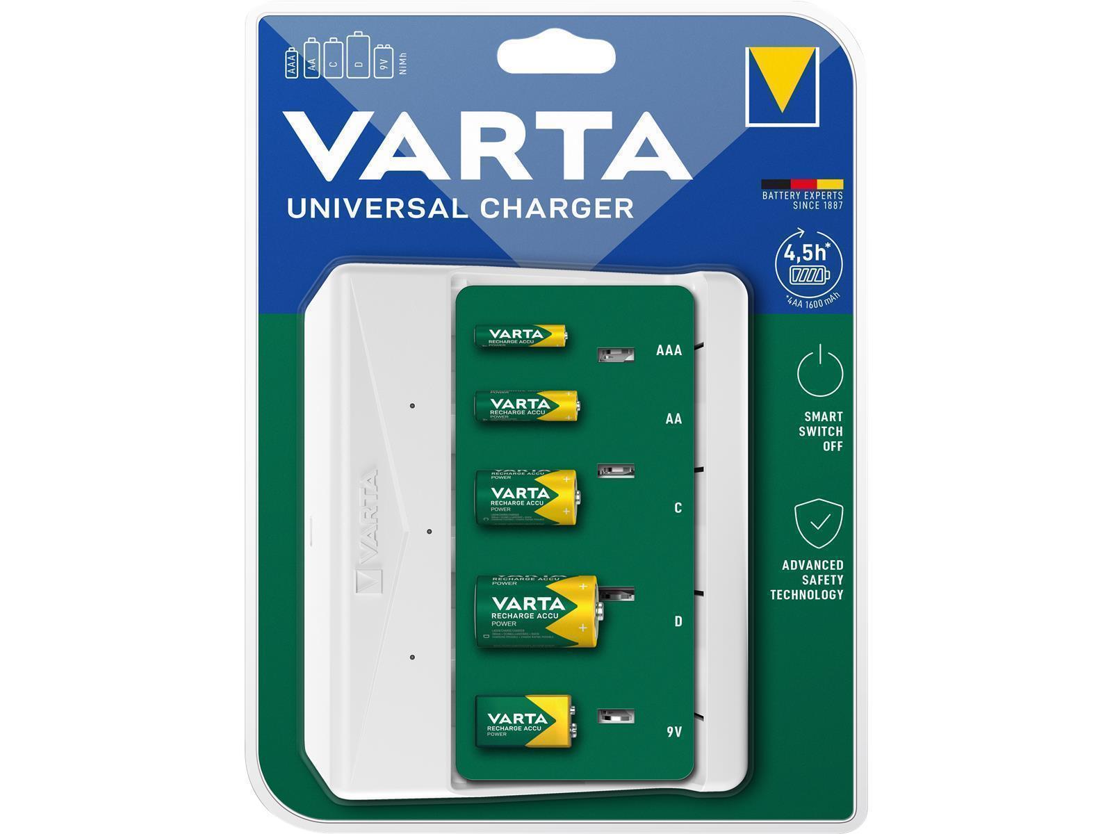 Mini Universal-Ladegerät VARTA, für AA/ AAA/ C/ D/ 9V Batterien, NiMH Akku