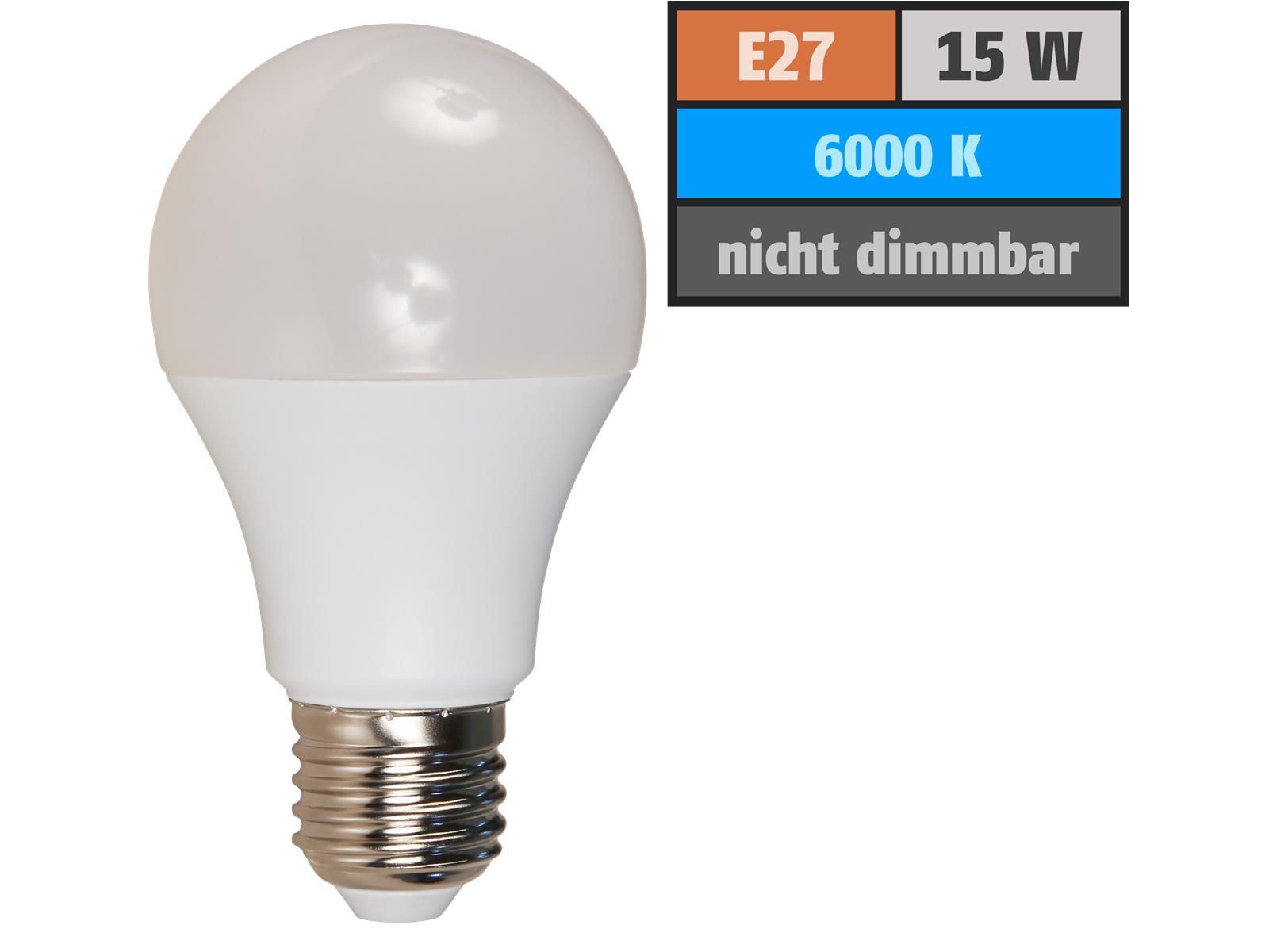 LED Glühlampe Premium, E27, 15W, 1600lm, 220°, 6000K, tageslichtweiß, Ø60x118mm