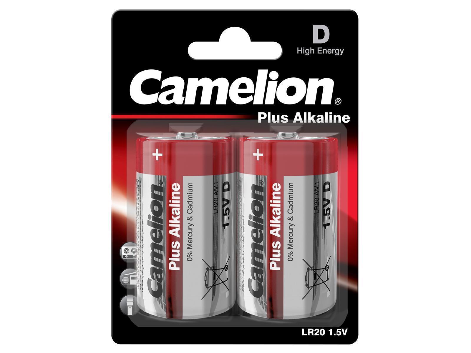 Mono-Batterie CAMELION Plus Alkaline 1,5 V, Typ D/LR20, 2er Blister