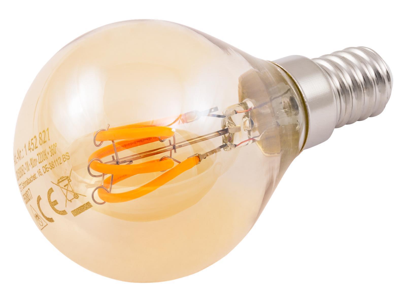 LED Filament Tropfenlampe McShine ''Retro'' E14, 1W, 90lm, warmweiß, goldenes Glas