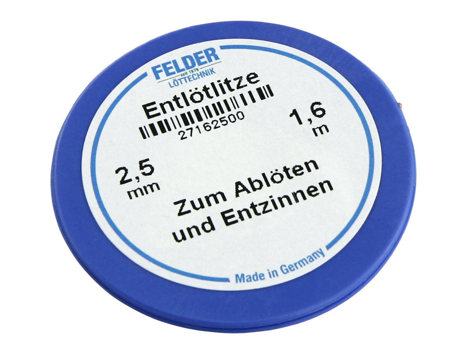 Entlötlitze FELDER, 2,50mm, mit halogenfreiem Flussmittel getränkte Kupferlitze, 1,60m Spule