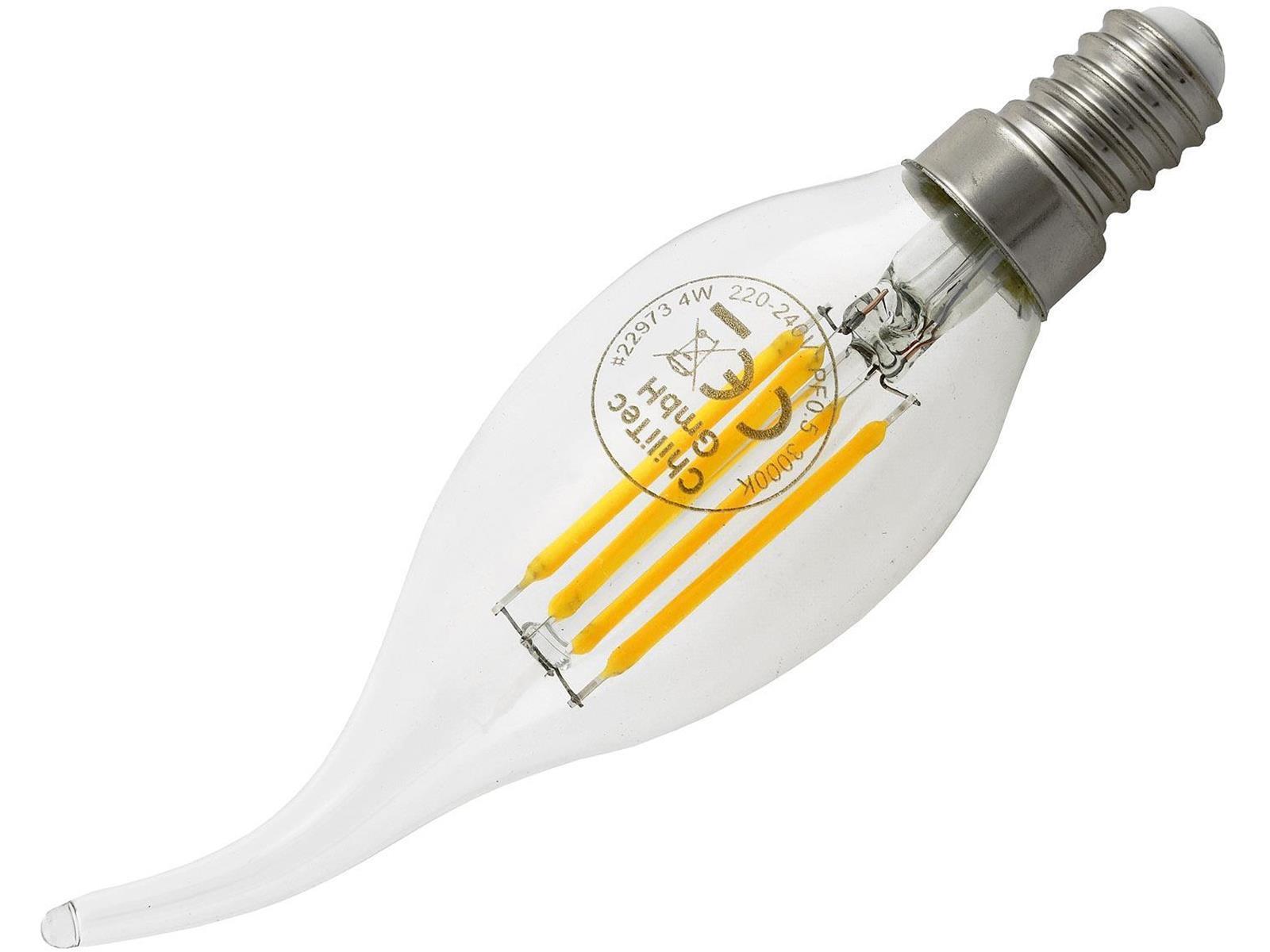 LED Windstoßkerze E14 "Filament W4" 3000k, 470lm, 230V/4W, warmweiß
