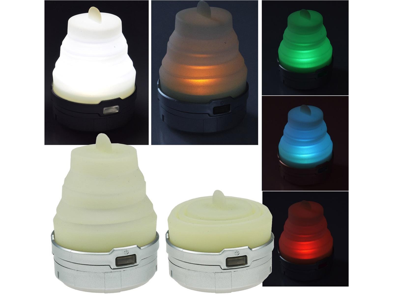 LED Ziehharmonika Camping-LeuchteWeiß, Kerzenflacker, RGB Farbwechsel