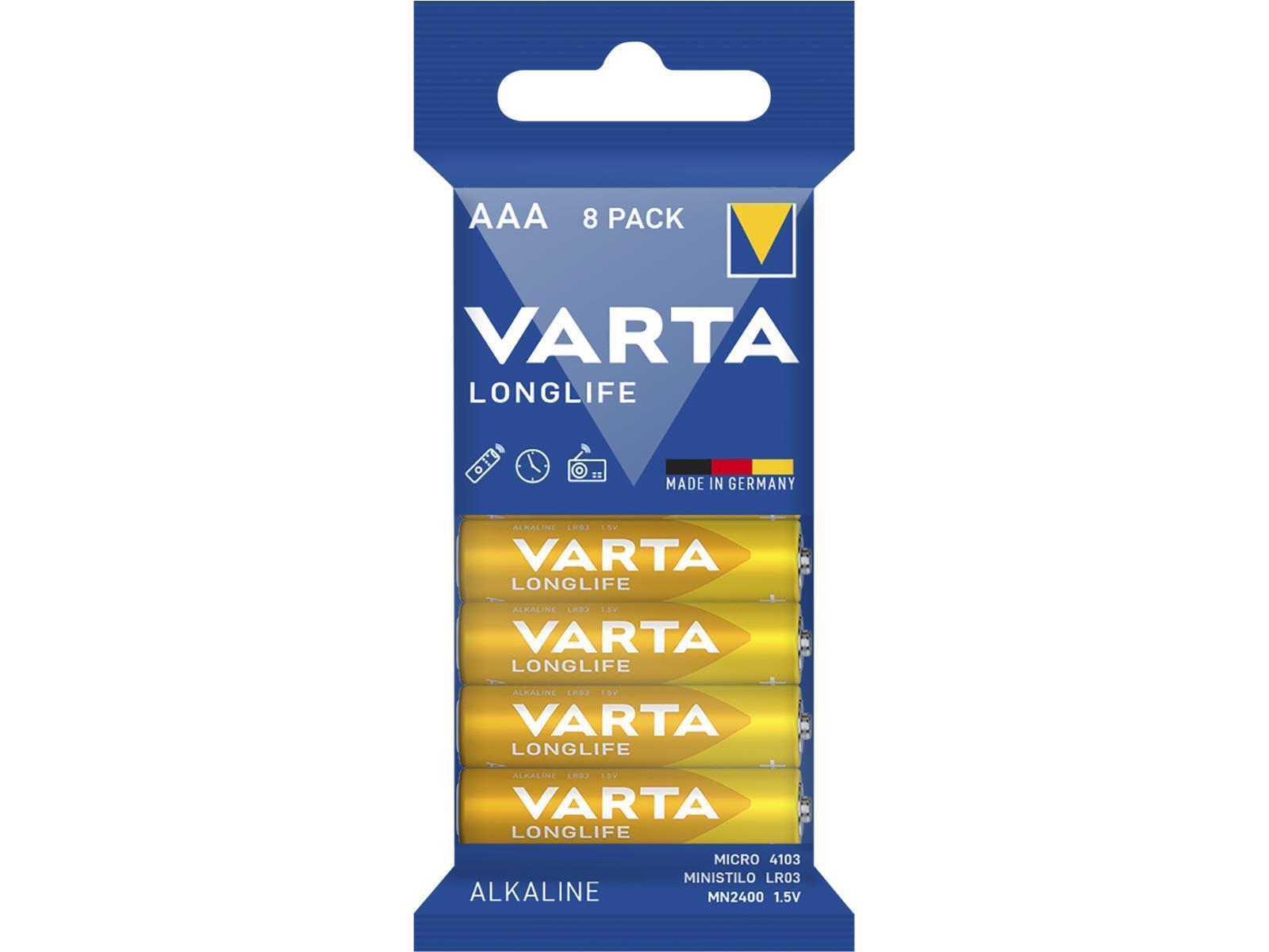 Micro-Batterie VARTA'' Longlife'', Alkaline, Typ AAA, LR06, 1,5V, 8er Pack