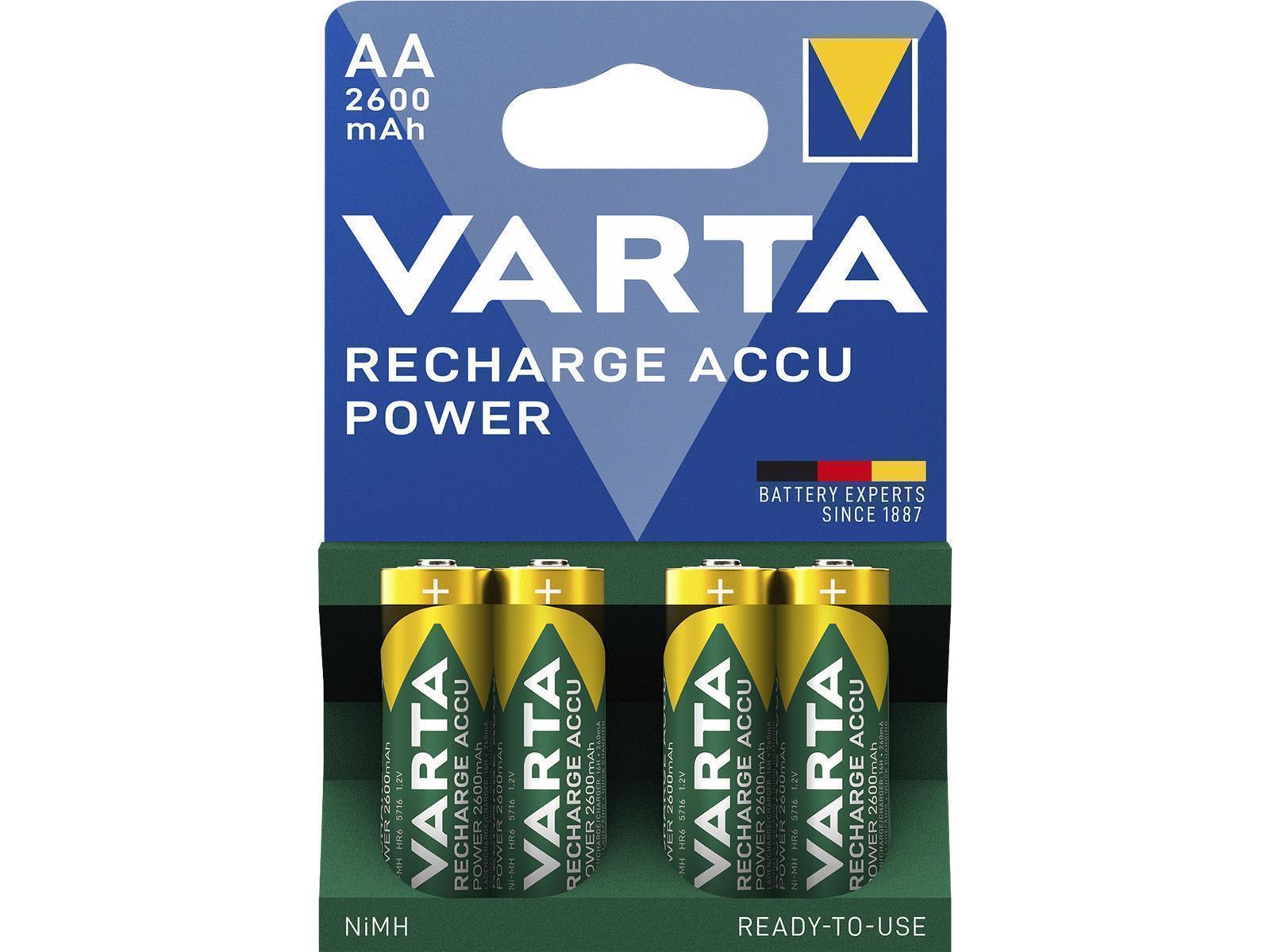 Mignon-Akku VARTA, Typ AA, NiMH-Akku, HR06, 1,2V/2600 mAh, Pre-charged, 4er Pack