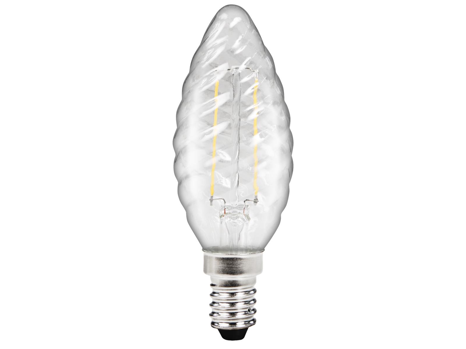 LED Filament Kerzenlampe gedreht McShine ''Filed'', E14, 2W, 260 lm, warmweiß, klar