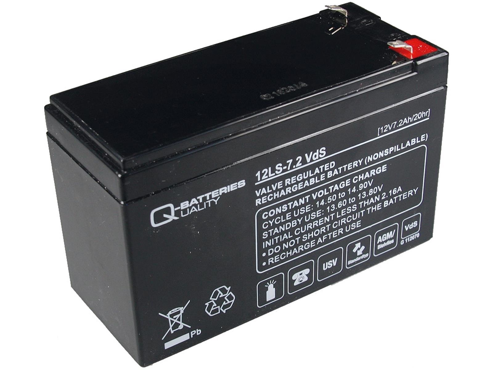Bleiakku Q-Batteries 12V/7,2AhVdS-Zulassung, LxBxH 151x65x94mm, 2,22kg