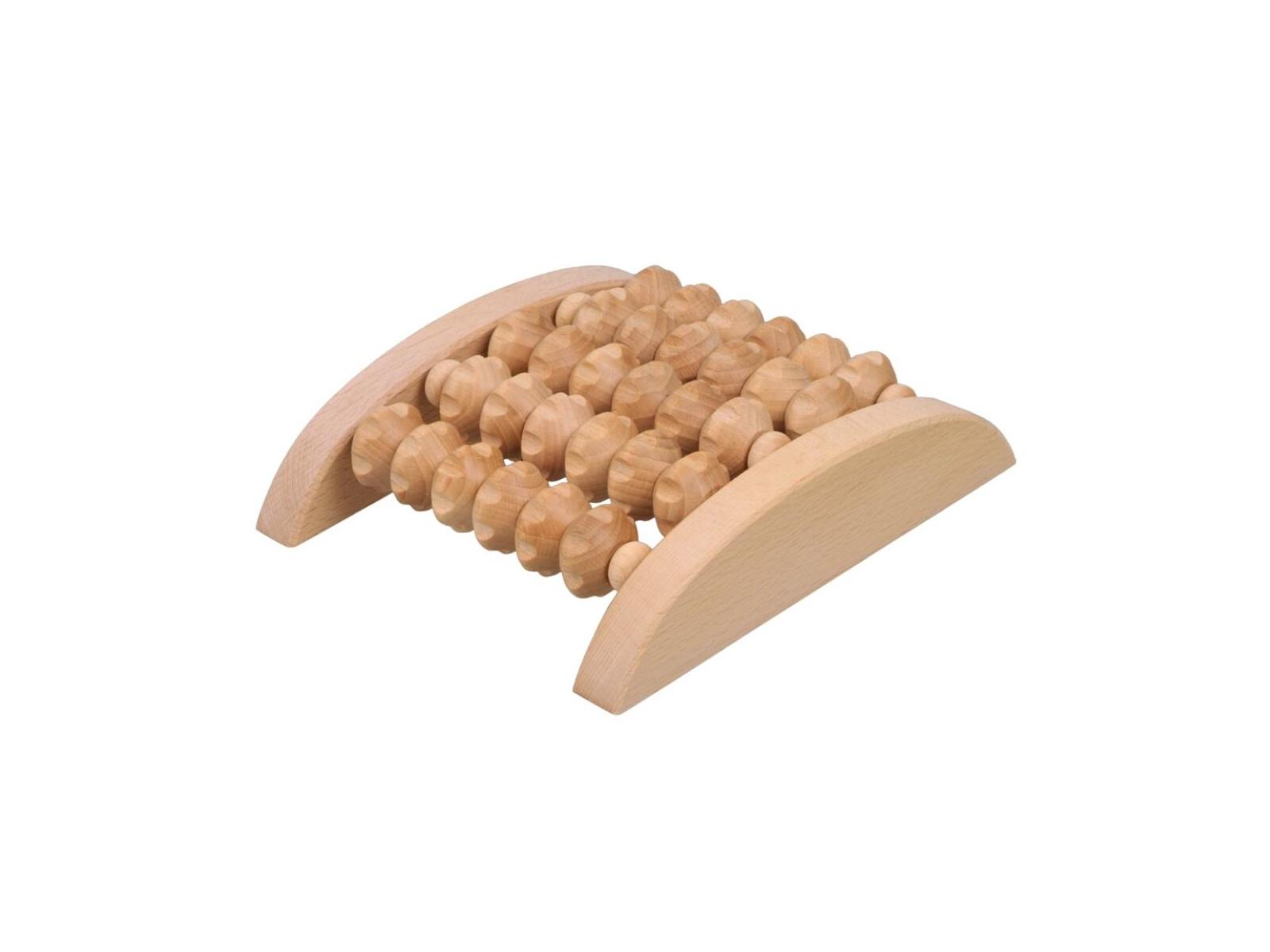 Fußmassage Gerät mit Rollen, symmetrisch aus Holz 19,5 cm