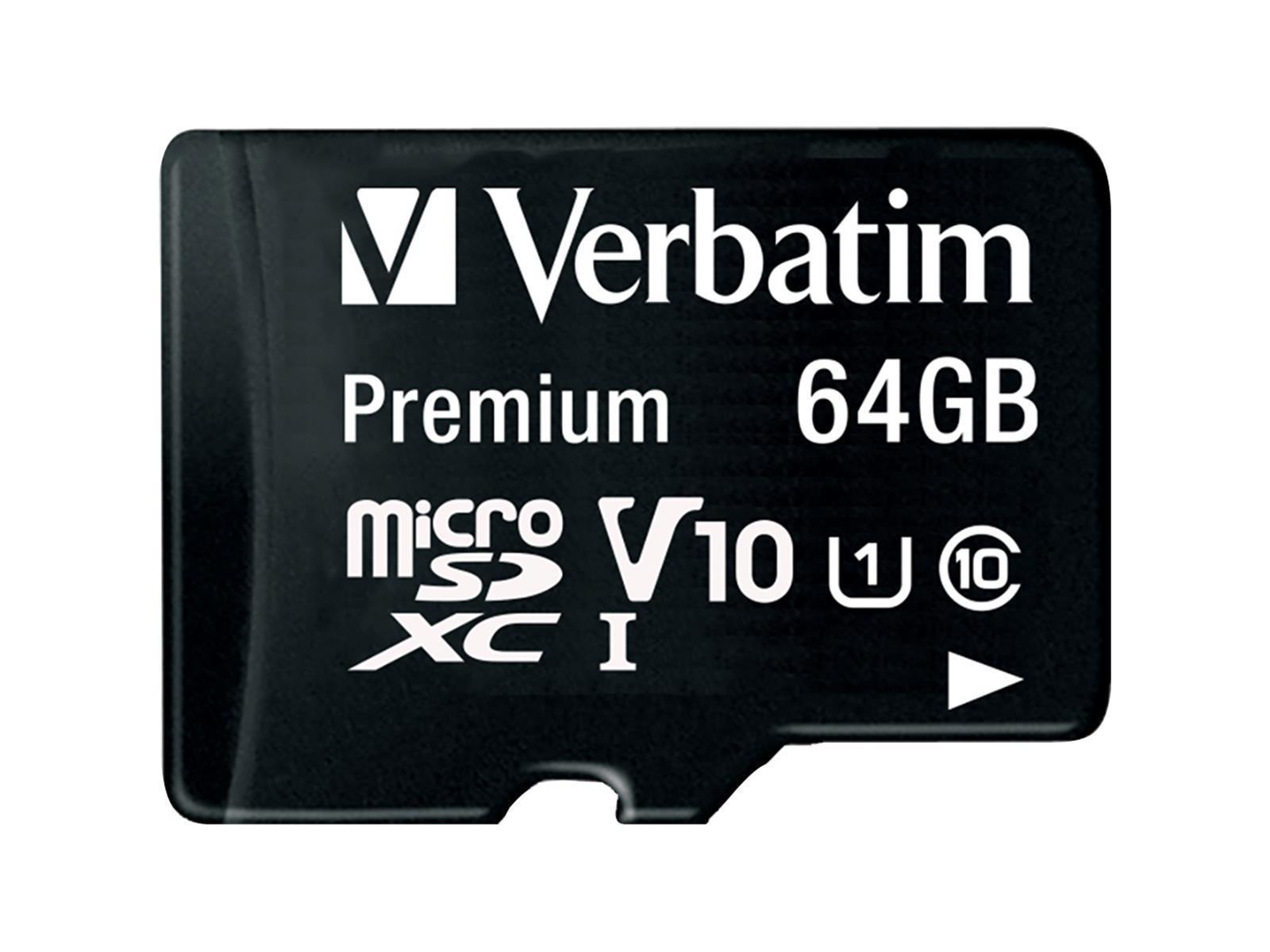 Micro SDHC Card Verbatim, 64GB Speicherkapazität, inkl. Adapter, Class 10
