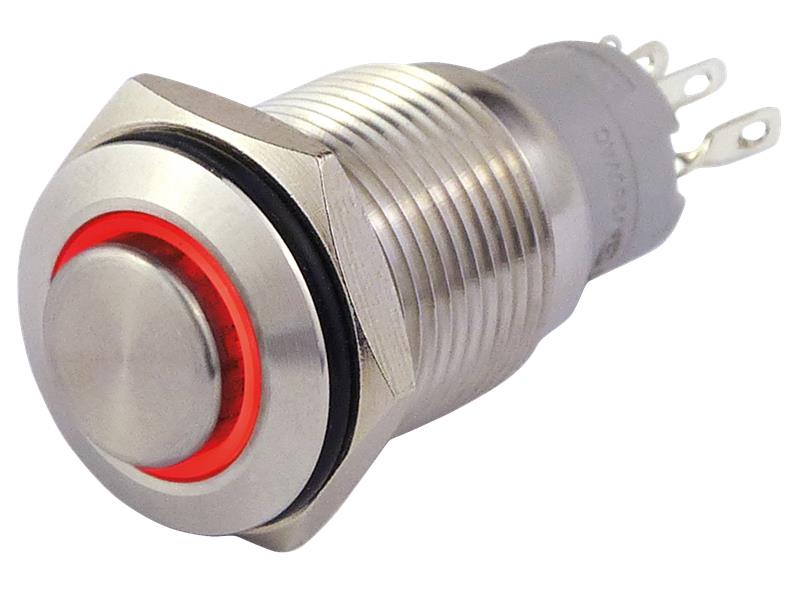 Vollmetallschalter mit Ringbeleuchtung, rot, 16mm-Ø, 250V, 3A, Lötanschluss