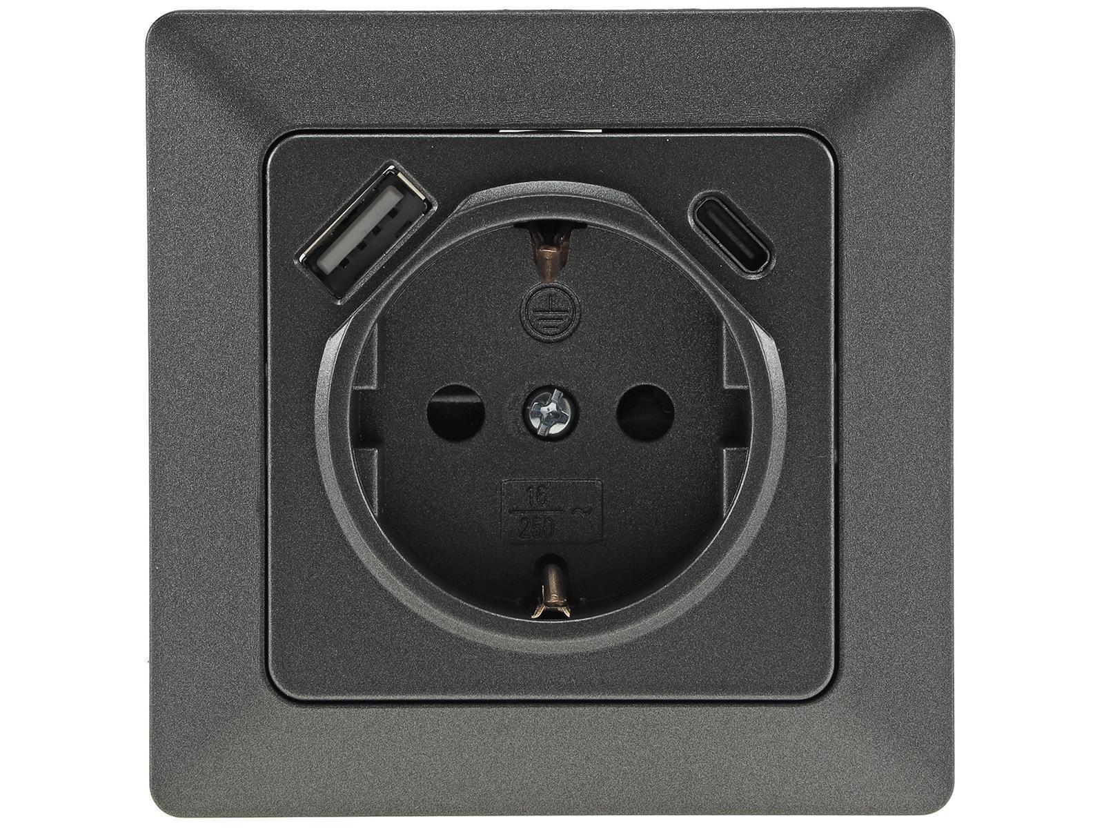 MILOS Schutzkontakt Steckdose, 250V 16A, Unterputz, USB-C / PD, anthrazit
