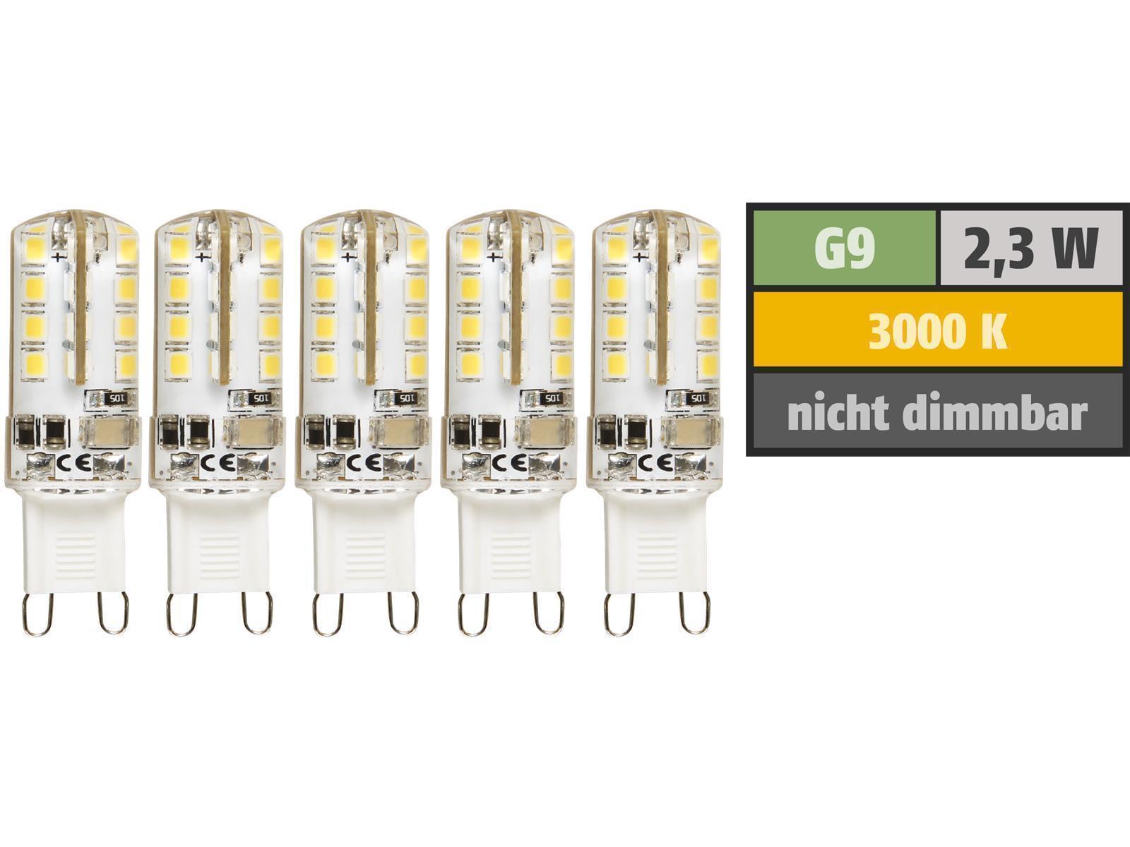 LED-Stiftsockellampe McShine ''Silicia'', G9, 2,3W, 180 lm, warmweiß, 5er-Pack